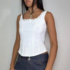 Y2k WHITE PANELED BUSTIER STYLE TANK TOP